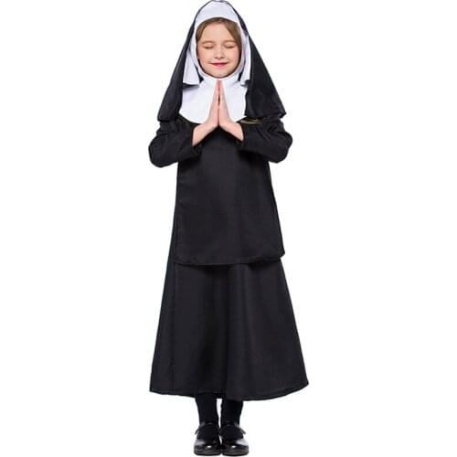 Girl Middle Ages Nun Costume Carnival Halloween Church Religious Convent Choir Outfit Cosplay Fancy Party Dress