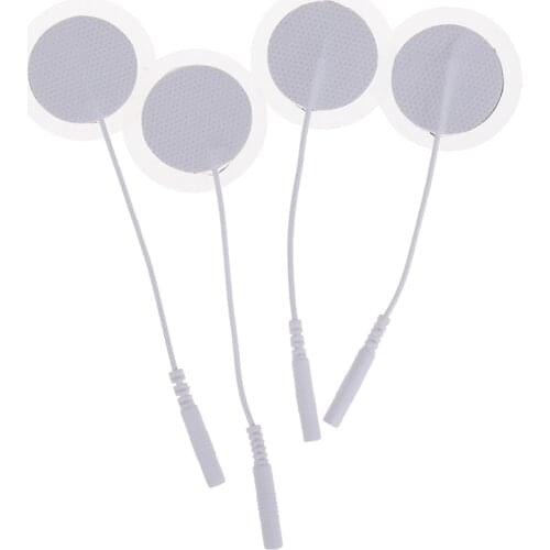 2pcs Body Massager Reusable Self-adhesive Round Replacement Electrode Pads With Cable For Tens Machine