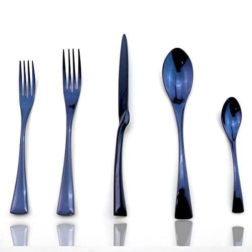 20Pcs/Set Elegant Blue Cutlery Set Colorful Black Utensil Set Replace 18/10 Stainless Steel Mirror Polished Jubilee Serrated
