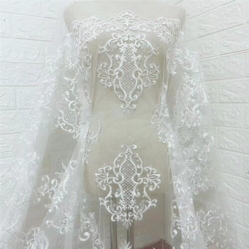 2019 Latest Off White Unique Tulle / Mesh High quality Mesh Embroidery French Lace DIY sewing Wedding bridal Dress Guipure lace