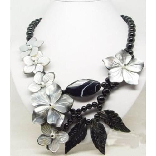 New Genuine Black Agates shell Flower wedding/Party/Ball/Gift necklaces