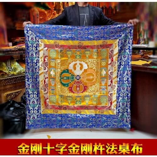 Wholesale Buddhist supply Tibet family home Buddhism Temple Auspicious Embroidery Vajra Buddha Altar Table cloth Hanging curtain
