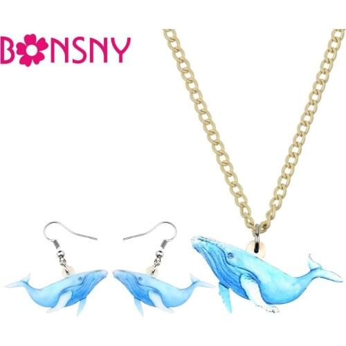 Bonsny Acrylic Ocean Blue Whale Earrings Necklace Collar Animal Jewelry Sets For Women Girl Decorations Accessories