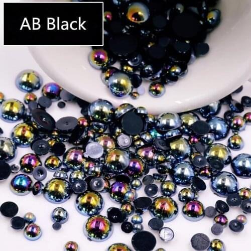 AB Black Half Pearl Mixed Size from 1.5mm To 10mm Craft ABS Resin Flatback Half round imitation pearls