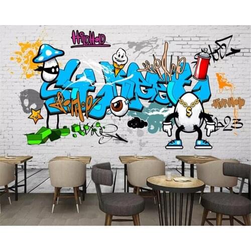 Beibehang Customized nostalgic street graffiti white brick wall wallpaper home decoration bar KTV background 3d wallpaper walls