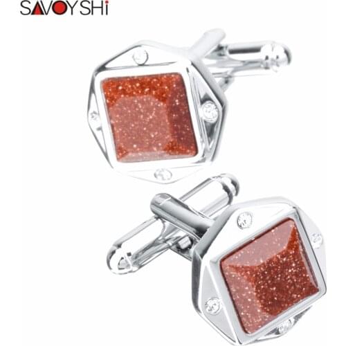 SAVOYSHI Luxury Blue/Brown Star Stone Cufflinks For Men Shirt Accessories Brand Cuff Nails Square Crystal Cuff link Wedding Gift