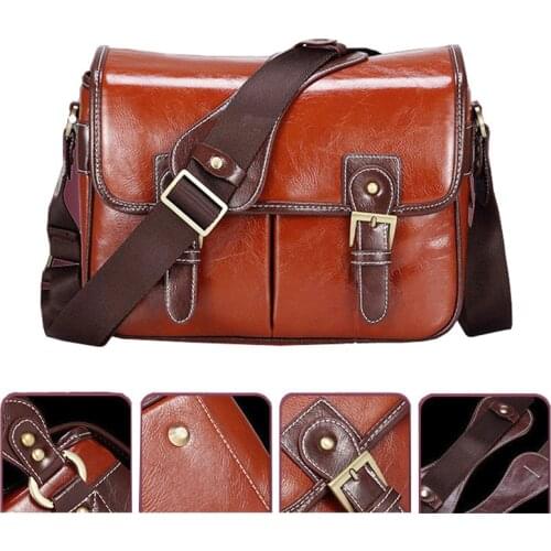 Luxury Camera Case Handbag Waterproof Shoulder Messenger Stylish Bag Fashion Retro PU Leather DSLR Case Gadget Bag