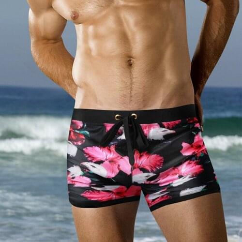 SD377 sexy floral swimwear men pocket swim trunk boxer briefs men swimsuit sunga beach board surf shorts fitness sweatpants
