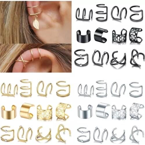 12pc Stainelss Steel Clip On Ear Cuff Earrings Fake Cartilage Earrings Lot Non Piercing Clip On Earrings Set Earrings For Women
