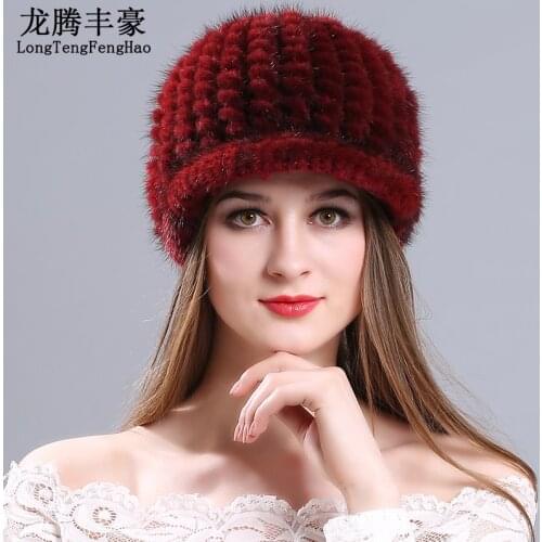Mink peaked cap female hats 2019 winter Knitting wool beanies for Russian elastic suitable for most of people Casual thick hat
