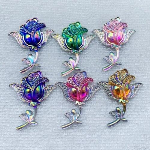 8PCS 34*45mm Resin Rhinestone Rose Crystal stone Rhinestones DIY Jewelry Dress wedding decorate -HB74
