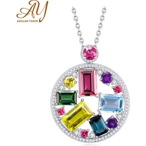 Anillos Yuzuk 925 Silver Fashion Seven Colors Crystal Rhinestones Chain Necklace For Women Multicolour Pendant Wedding Jewelry