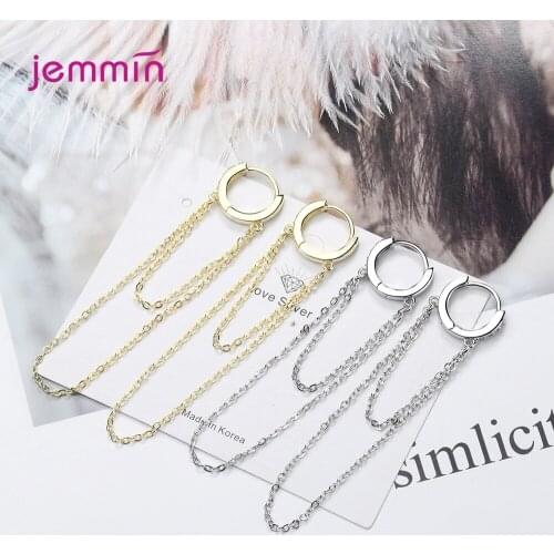 Charming Long Tassel Loop Hoop Earrings Pure 925 Sterling Silver Clear Cubic Zircon Pave Setting Women Men Jewelry Earring