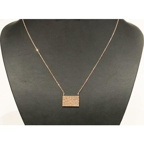 GOLD COLOR STONE RECTANGULAR SHAPE CHIC VERY CHIC STERLANT SILVER 925 NECKLACE GREAT GIFT TO YOUR LOVERS