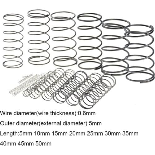 10PCS 0.6*5*5-50mm Spring Steel Small Compression Release Mechanical Return Spring Pressure Spring OD 5mm 0.6x5x5-50mm