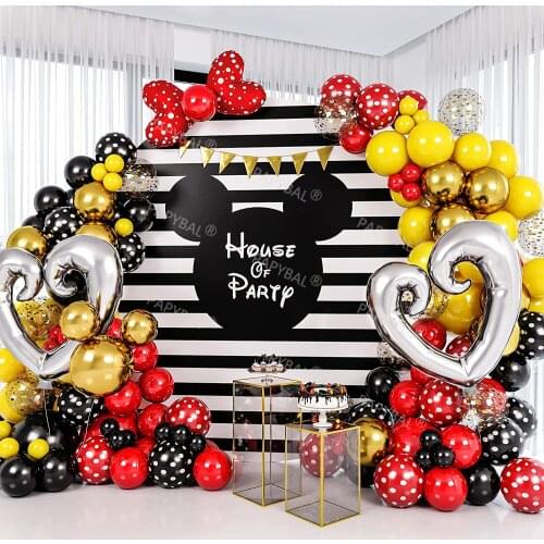 133pcs Disney Mickey Minnie Garland Balloons Arch Kit Silver Heart Foil Ballon Black Red Birthday Party Decors Kids Gift Supplie
