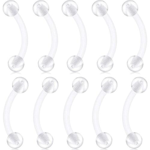 16G Clear Bioflex Acrylic Curved Barbell Eyebrow Rings Snake Eyes Tongue Belly Ring Mix Color CZ Piercing Retainer
