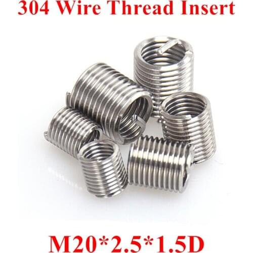 20pcs M20*2.5*1.5D Wire Thread Insert 304 Stainless steel M20 Screw Bushing, m20*1.5D Wire Screw Sleeve Thread Repair Insert