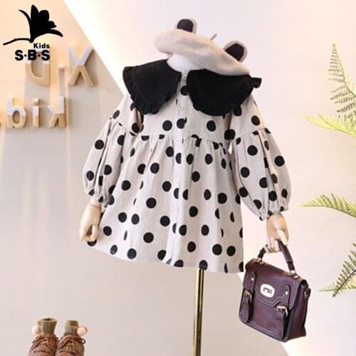 2019 Baby Girls Autumn Outwear Casual Dress with Polka Dot Long Sleeve Cotton Dress Princess Dress Large Lapel Child Dress