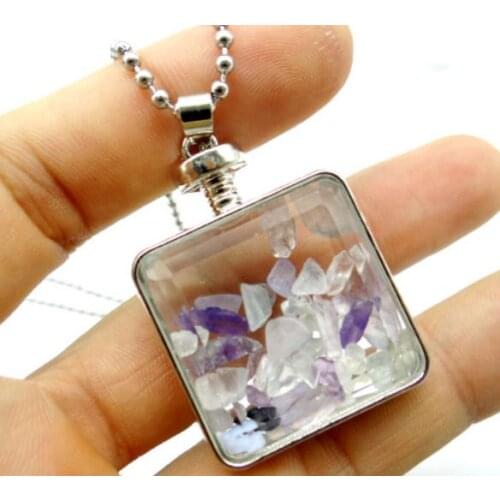 2020 Natural stone Quartz crystal Opal amethyst lapis irregular gravel stone & glass pendant for diy Jewelry making necklace S1