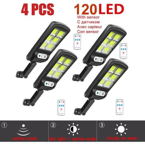 4pcs tabular oblong 120 LED Solar Powered Light 3 Modes PIR Motion Sensor Solar Wall Lamp Outdoor Waterproof Garden Yard Securit