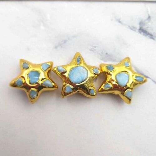 5pcs Cute Star Shape Gold Plated Natural Blue Larimar Loose Beads High Quality DIY Jewelry For Girls Women Making Bracelet Men Y
