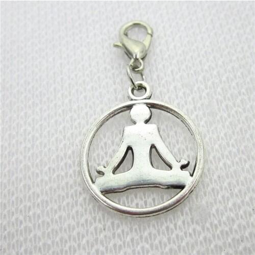 50pcs/lot Silver Yoga symbol Charns dangle charms lobster clasp Hanging Charm DIY Jewelry Accessories Charms
