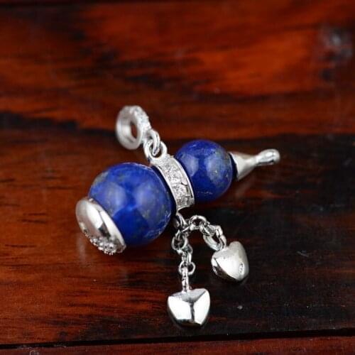 FNJ 925 Silver Gourd Pendant for Jewelry Making Original Pure S925 Sterling Silver Pendants Women Natural Lapis Tourmaline