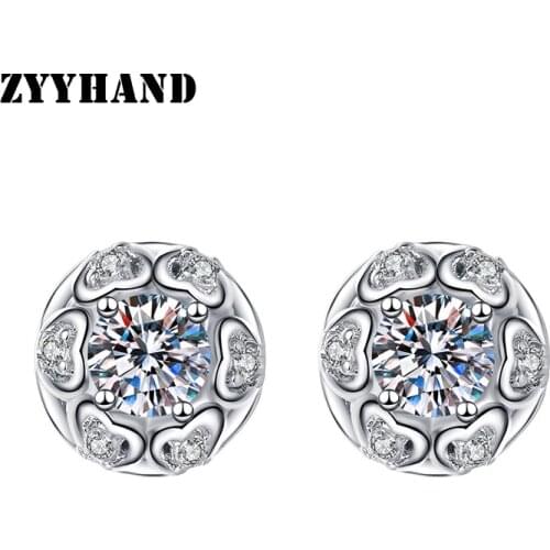 AAA Clean Stone Heart Platinum-Plated Stud Earring Romantic Cubic Zirconia Copper Alloy Girl Engagement Party Ear Jewellery
