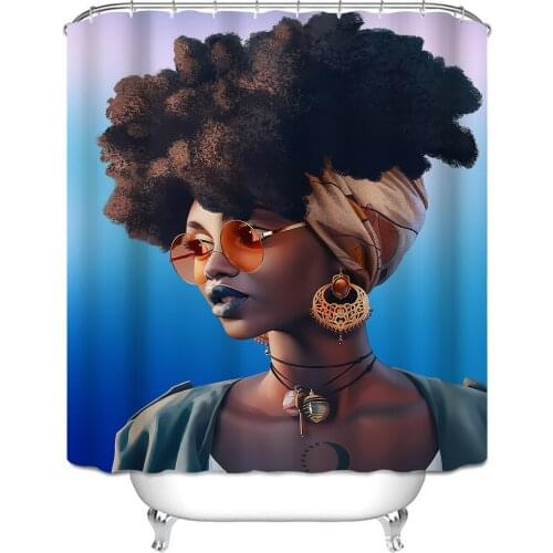 African American Women Waterproof Fabric Shower Curtain Black Girl Painting Bathtub Decor Screen With Hook