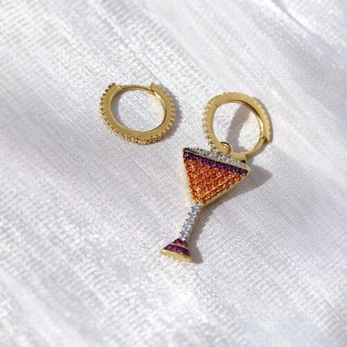 SOELLE 925 Sterling Silver Yellow Gold Color Asymmetric Cocktail Goblet Earrings Orange Zircon Women ARC EN CIEL Fashion Jewelry