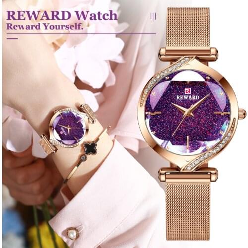 REWARD Fashion Women Watches Top Luxury Brand Starry Sky Quartz Watch Stainless Steel Waterproof Ladies Bracelet Wristwatch