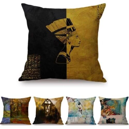Egyptian Pharaoh Cleopatra Pyramid Hieroglyphic Oil Painting Throw Pillow Case Ancient Egypt Culture Gallery Art Cushion Cover