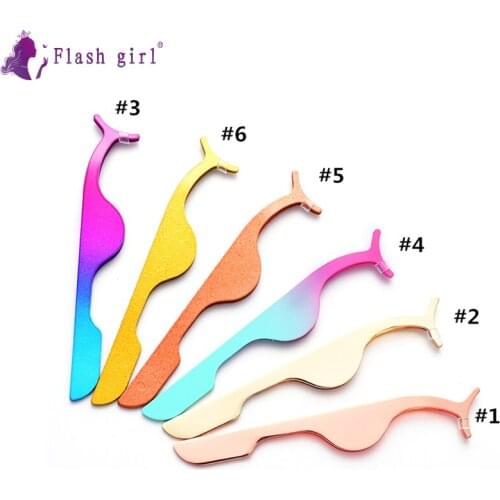 Flash Girl Private Label Stainless Steel False Eyelashes Tweezers In Bulk Fake Eye Lashes Applicator Eyelash Extension Curler