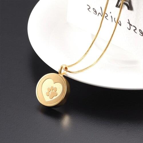 IJD9883 Engrave Animal Paw Urn Memorial Ash Keepsake Cremation Urn Pendant Necklace