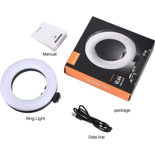 Ulanzi VIJIM VL64 2000mAh Rechargable Selfie Ring Light with Cold Shoe 3200K-5600K for LED Video Light Vlog Live Youtube Lamp