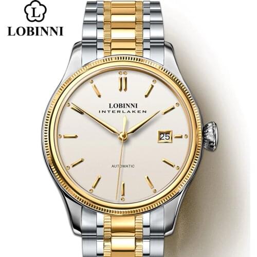 Lobinni Luxury Men Watch Gold MIYOTA 821A Movement Men Mechanical Watch Automatic Men Stainless Steel erkek kol saati Waterproof