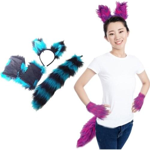 Lolita Furry Headband Animal Wolf Ears Tail Gloves Set Fancy Cosplay Costume