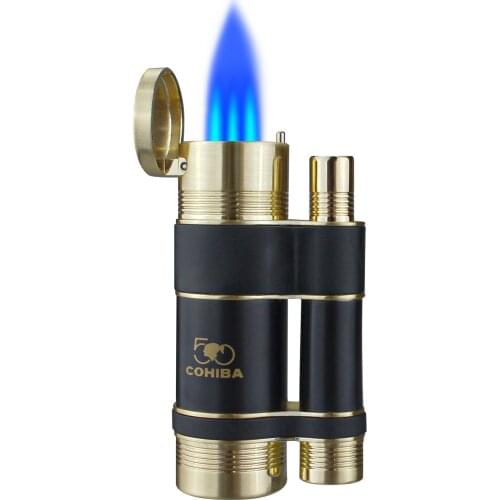 COHIBA Metal Cigar Lighter Tobacco Lighter 3 Torch Jet Flame Refillable With Punch Smoking Tool Accessories for Gift Box