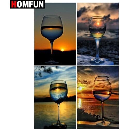 HOMFUN Full Square/Round Drill 5D DIY Diamond Painting "Cup sunset scenery" 3D Embroidery Cross Stitch 5D Home Decor Gift