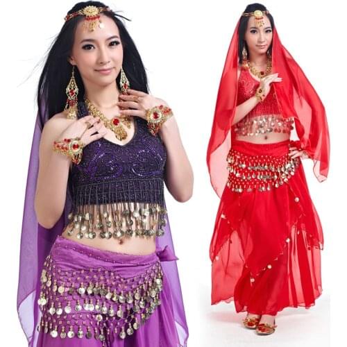 New Arrival sexy indian Belly Dancing Costumes Suits nice hand-made sew Clothes Set Dresses 2pcs/set 9 colors available