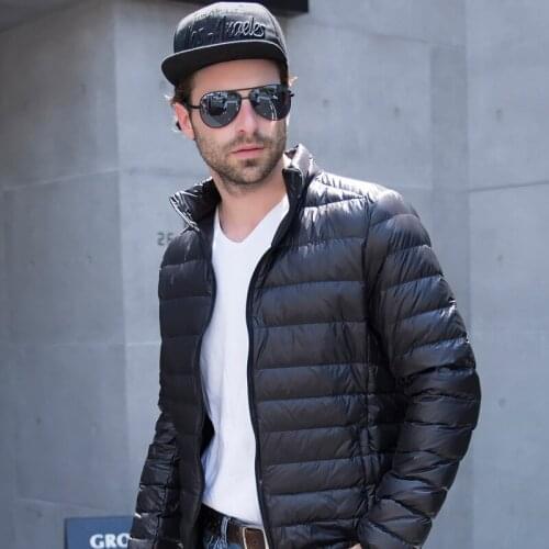 Very Simple Mens Ultra Light Duck Down Coat Stand Collar Mens Short Jacket Navy Blue Plus Size Business Black Outerwear 4XL