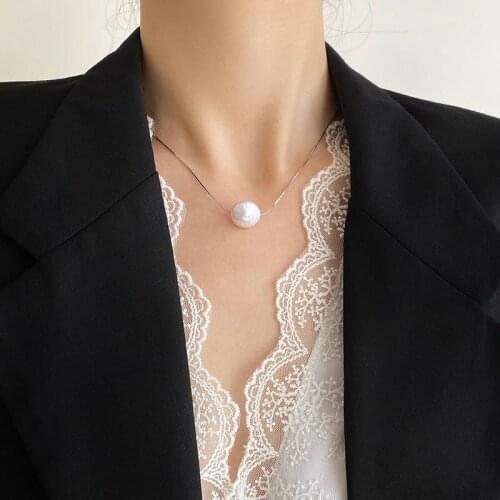 100% 925 Sterling Silver Snake Chain Choker Necklace For Women, Simple Irregular Round Pearl Pendant Necklaces Neck Jewelry