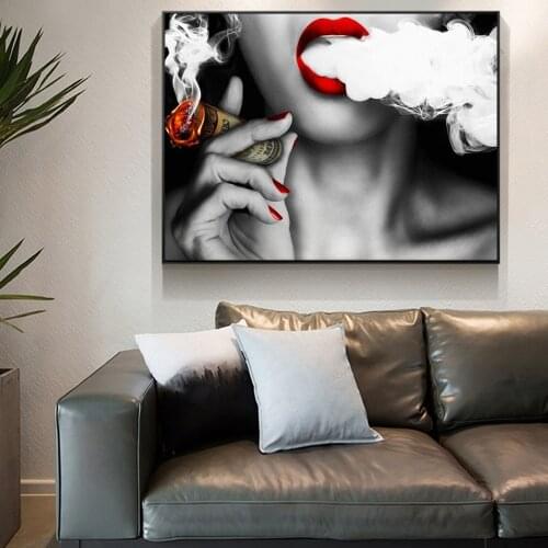 Sexy Girl Smoking A Cigar Posters And Prints Red Lips Wall Art Canvas Prints Modern Pop Art Paintings For Home Wall Decoration