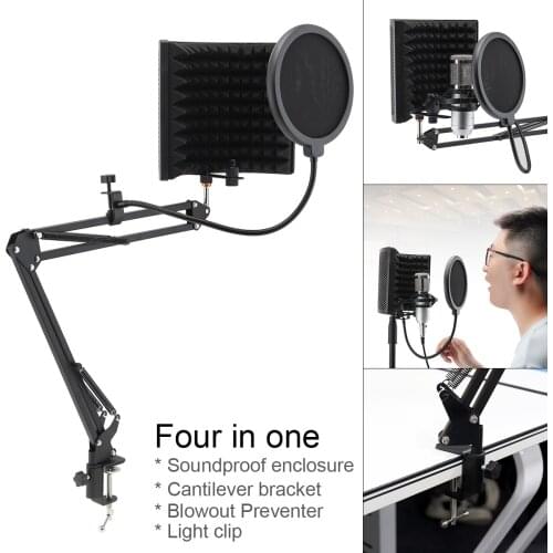 Plastic Microphone Isolation Shield 3 Panel Curved Surface Wind Screen Microphone Stand Foldable 3/8 5/8 Threaded Absorbing Foam