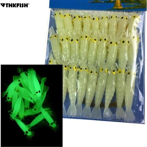 27 Pcs Shrimp Soft Fishing Lure 45mm 0.4g Grub Worm Bait Freshwater Lighting Glow Shrimp Lures for Ice Fishing