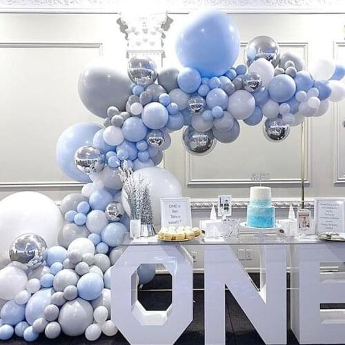 Macaron Blue Balloons Garland Arch Kit Birthday Wedding Baby Shower Decoration 4D Silver Balloons Chain Set Party Background