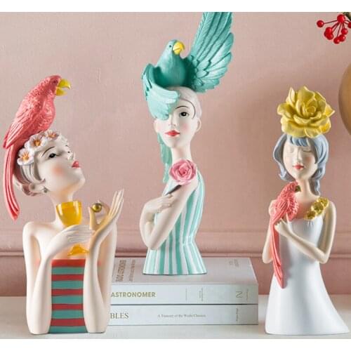 LUXURY RESIN PARROT GIRL DECORATION ABSTRACT ART HALF BODY SCULPTURE SCULPTURE CRAFTS HOME DECORATION ACCESSORIES BIRTHDAY GIFT
