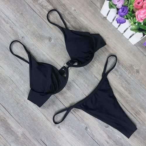 Sexy V-bar Underwired Bikini Female Print Swimsuit Women Swimwear String Wire Bikini Push Up Bather Bathing Suit Swim