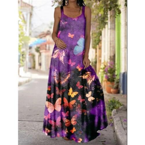 Sexy Spaghetti Strap Dress 2021 Summer Butterfly Printed Maxi Dresses Vintage Elegant Tie Dye Party Princess Dress Plus Size